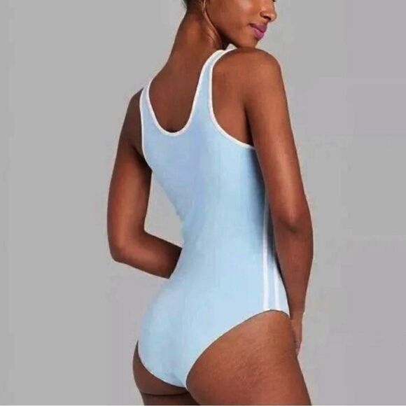 Wild Fable Blue White Athletic Stripe Bodysuit NWT Size XL or XXL - Picture 3 of 11